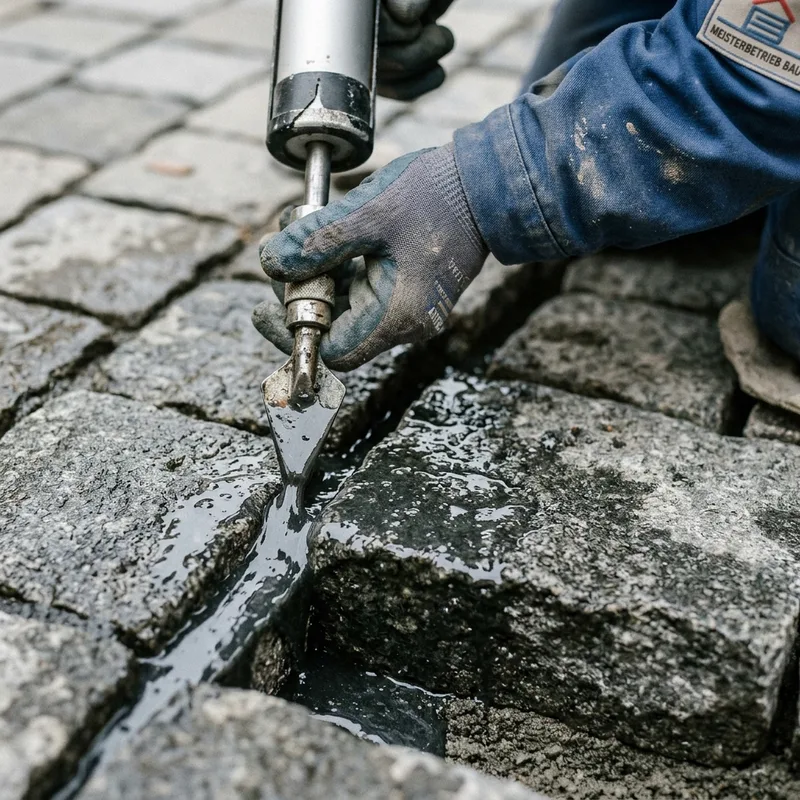 Epoxidharz-Fuge Nahaufnahme – unkrautfreie Pflasterfugen München