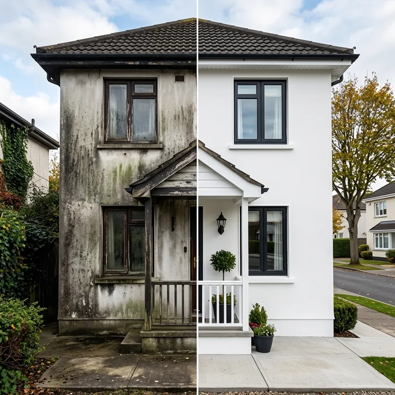 Fassadenreinigung Vorher-Nachher – Hausfassade München