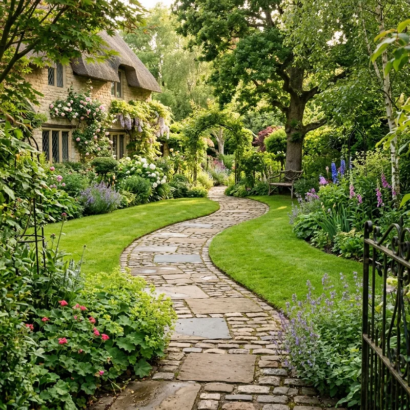Gartenweg mit Pflastersteinen – Wegebau München