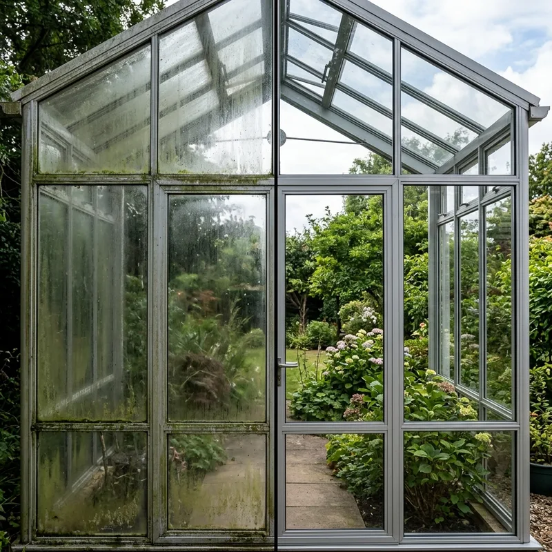 Wintergarten- und Glasreinigung Vorher-Nachher München
