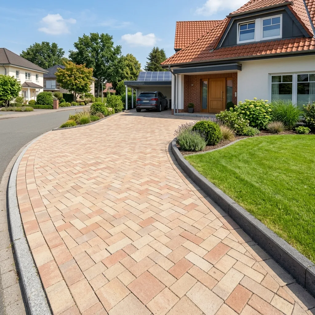 Pflastersteinreinigung München – Vorher-Nachher Vergleich einer gereinigten Einfahrt