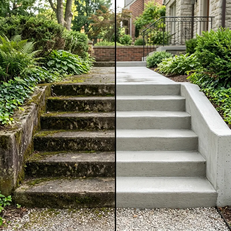 Treppenreinigung Vorher-Nachher – gereinigte Außentreppe München